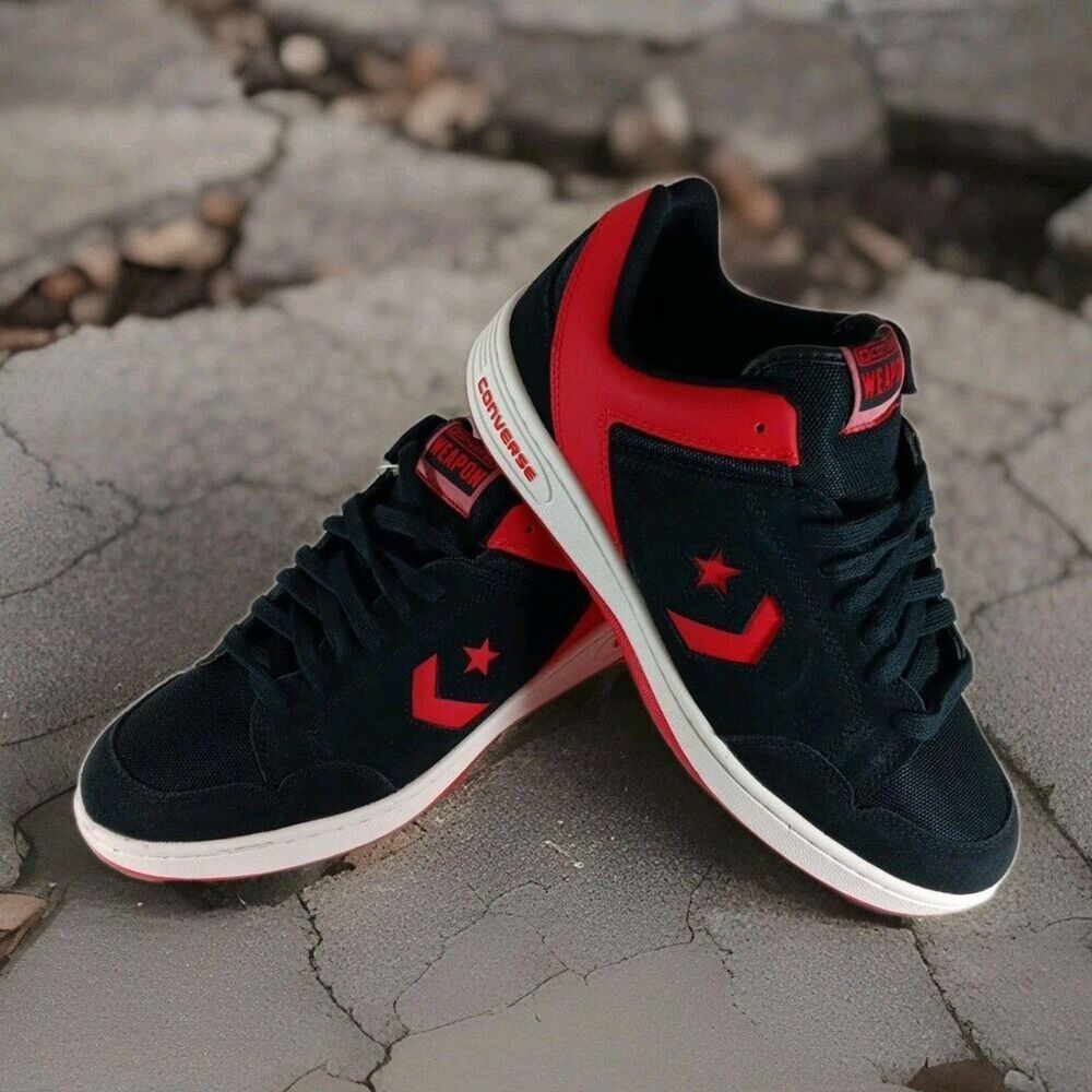 Converse Weapon Low A10601C Mens 11 Black Red Suede Vintage White NEW